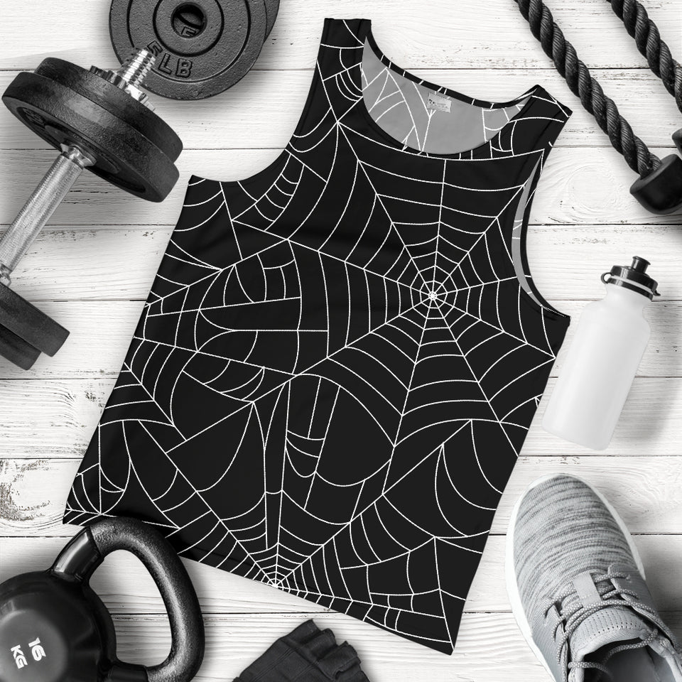 Spider web pattern Black background white cobweb Men Tank Top