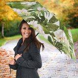 White Orchid Flower Tropical Leaves Pattern Umbrella