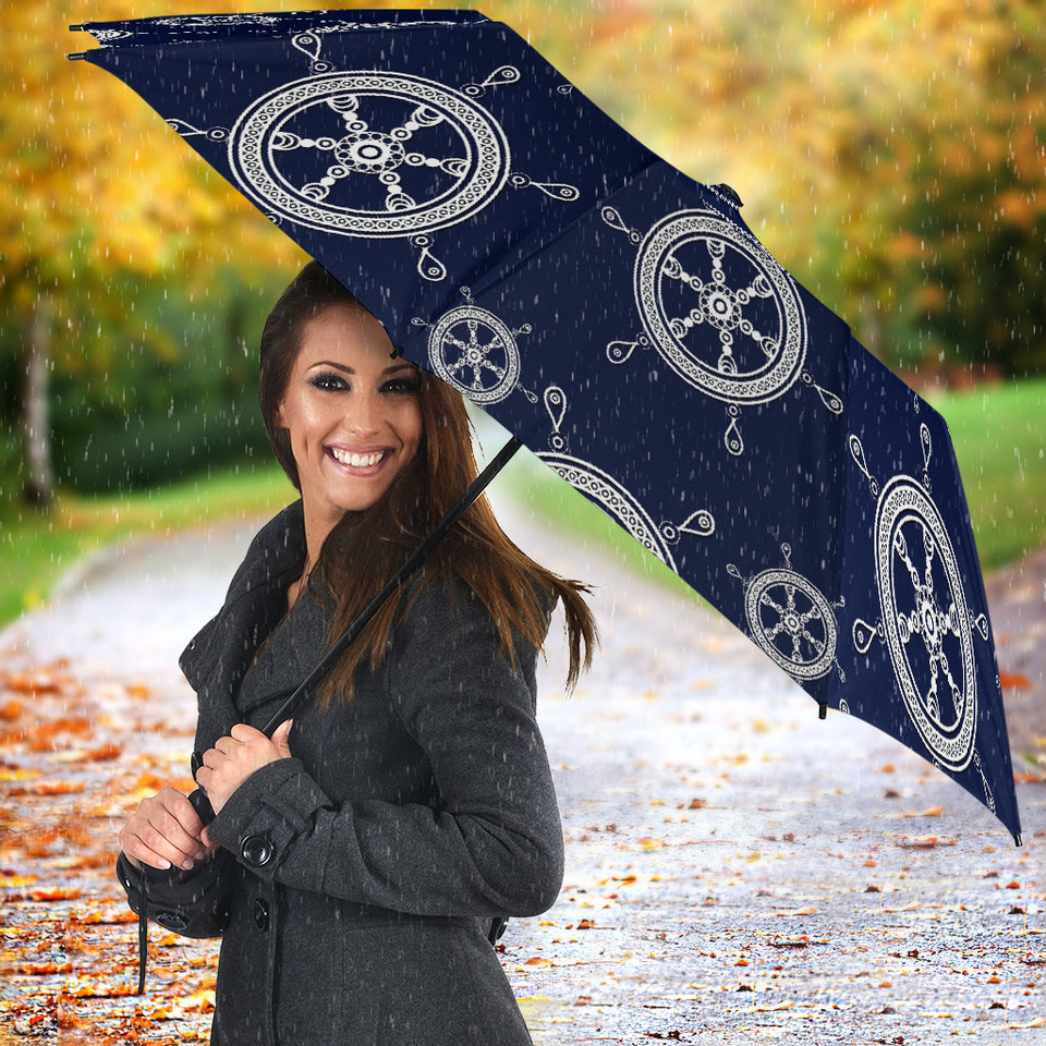 Nautical Steering Wheel Design Pattern Umbrella