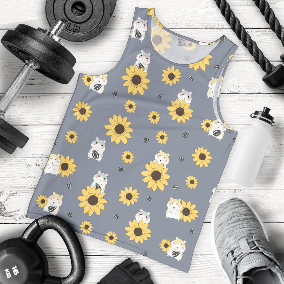 Cute hamster sunflower pattern background Men Tank Top