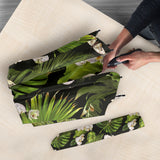 White Orchid Flower Tropical Leaves Pattern Blackground Umbrella