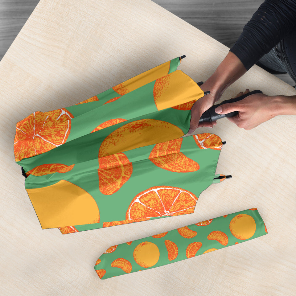 Orange Fruit Pattern Green Background Umbrella