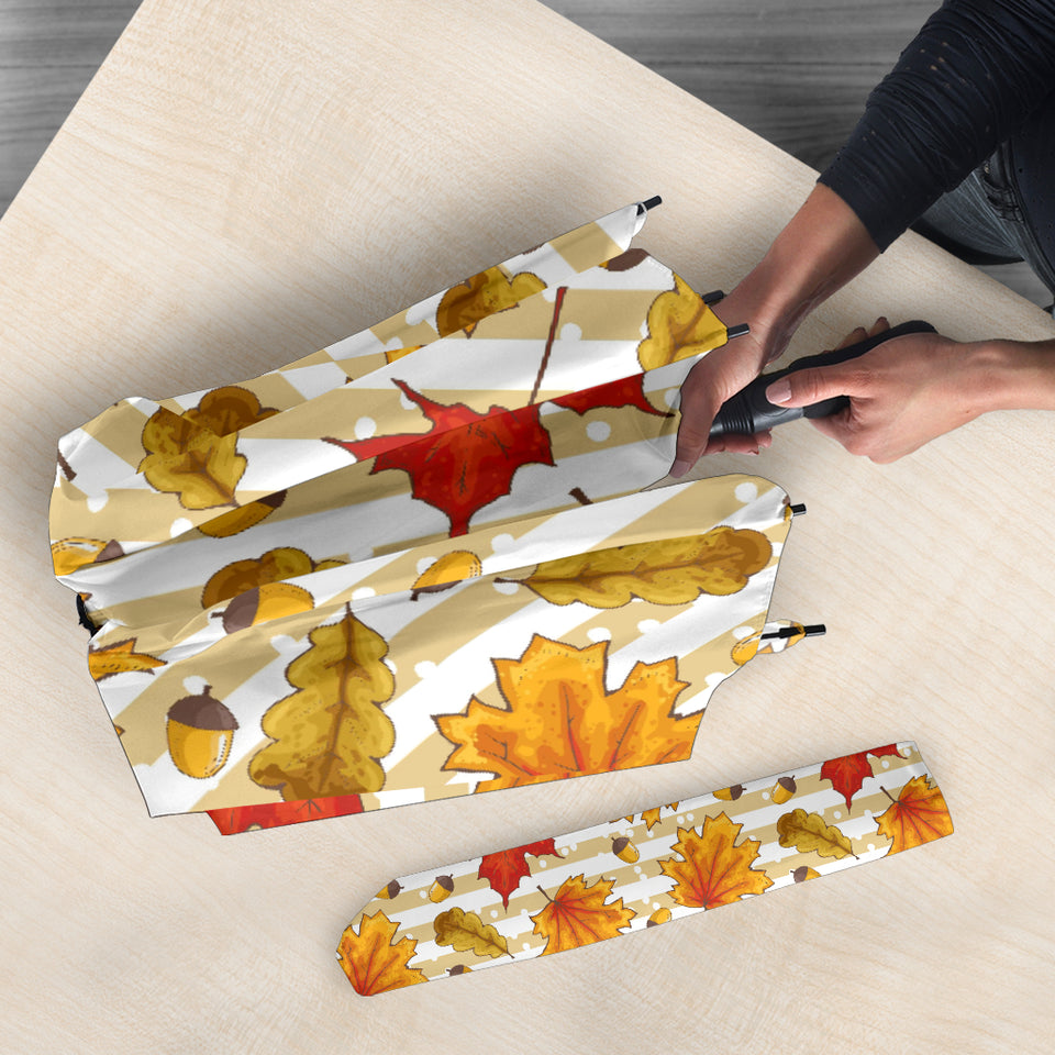 Maple Leaf Oak Leaf Acorns Beige Striped Background Umbrella