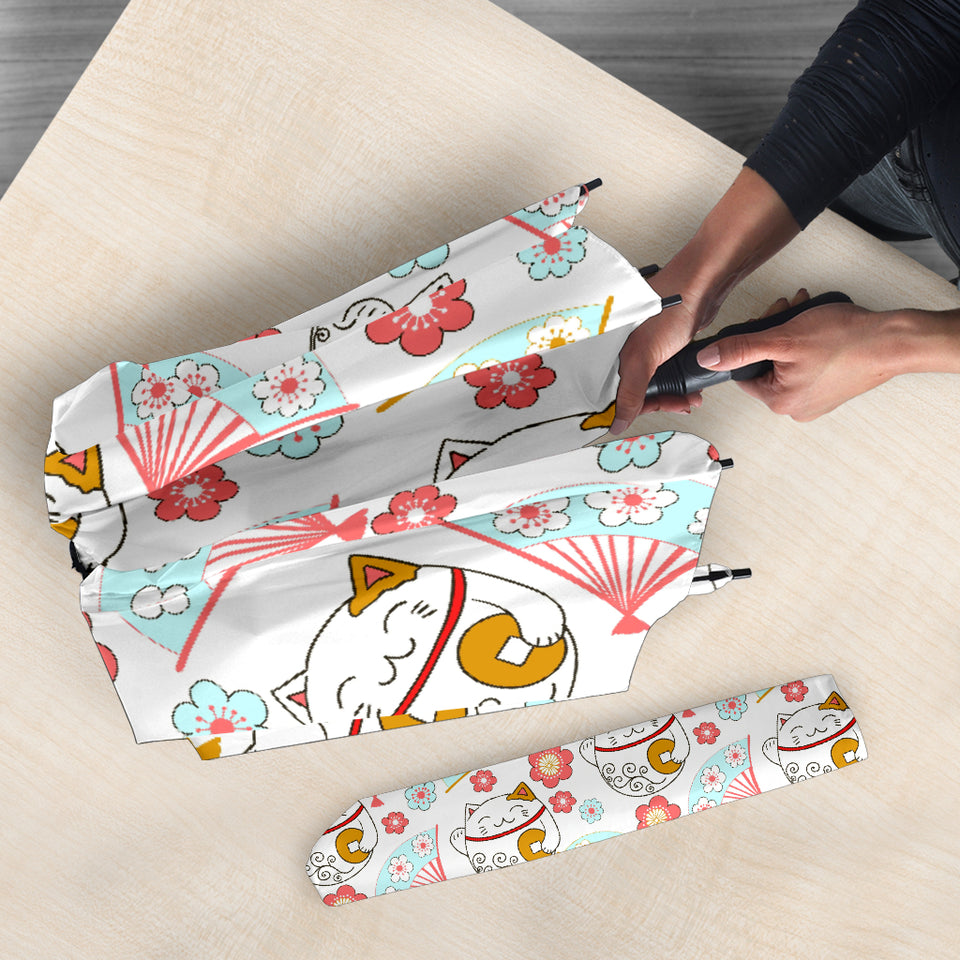 Maneki Neko Cat Fan Sakura Umbrella