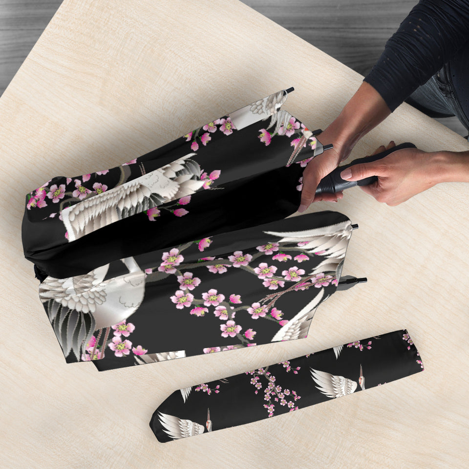Japanese Crane Pink Sakura Pattern Umbrella