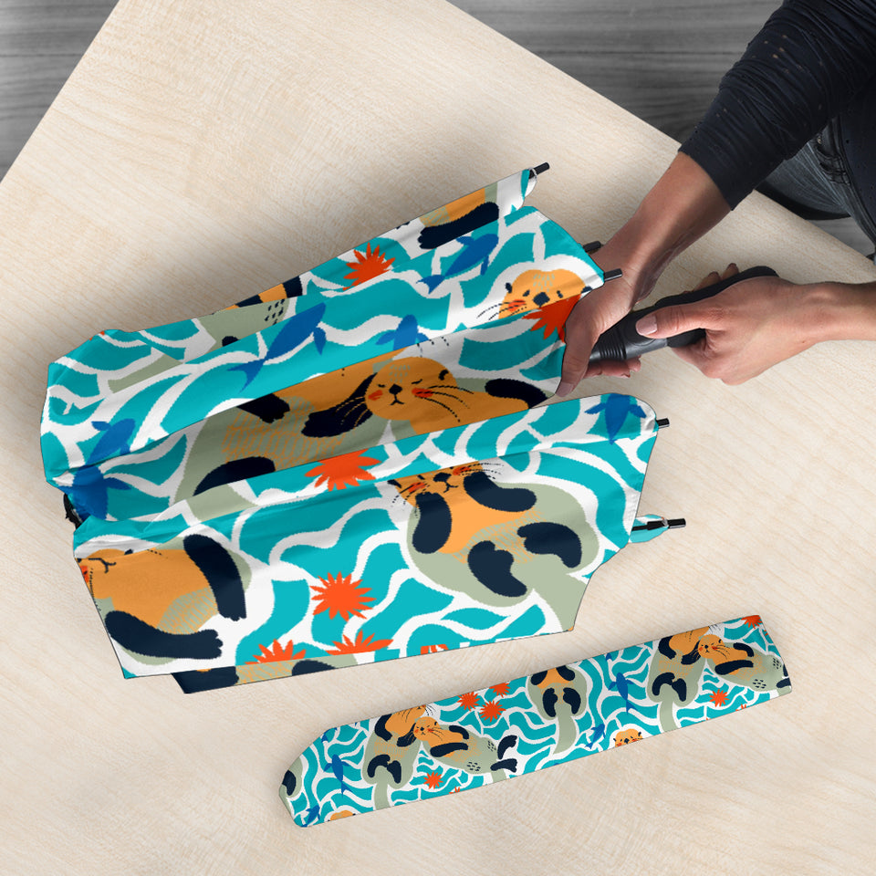 Cute Sea Otters Fishe Sea Urchin Pattern Umbrella