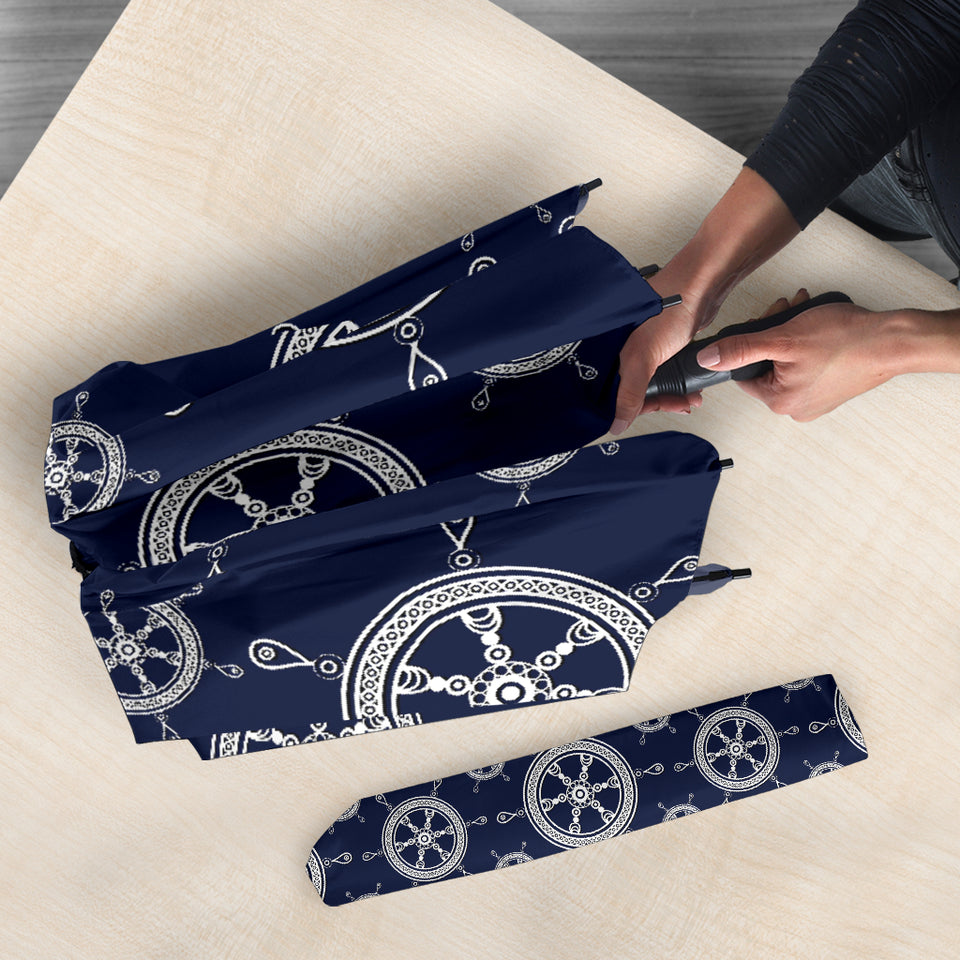 Nautical Steering Wheel Design Pattern Umbrella
