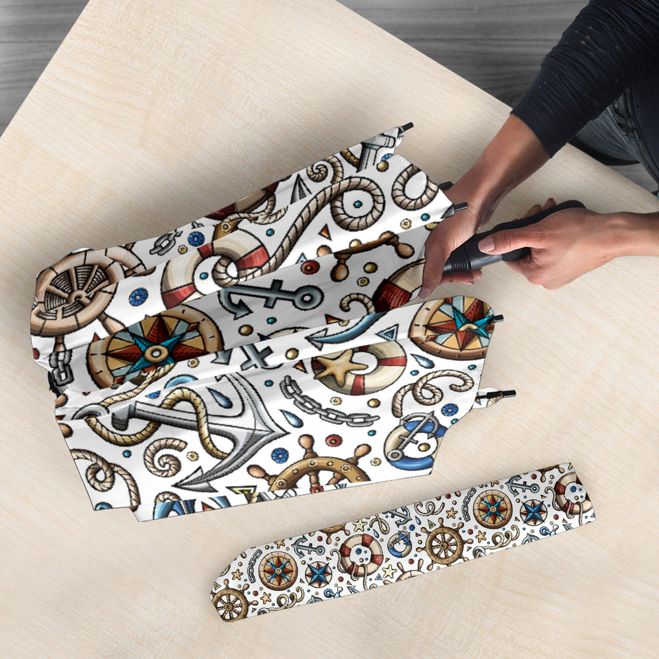 Cute Nautical Steering Wheel Anchor Pattern Umbrella