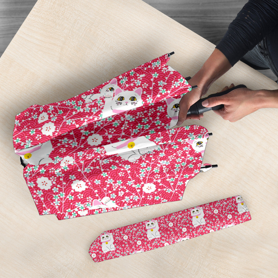 Maneki Neko Cat Sakura Pink Background Umbrella