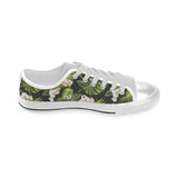 White orchid flower tropical leaves pattern blackg Men's Low Top Canvas Shoes White