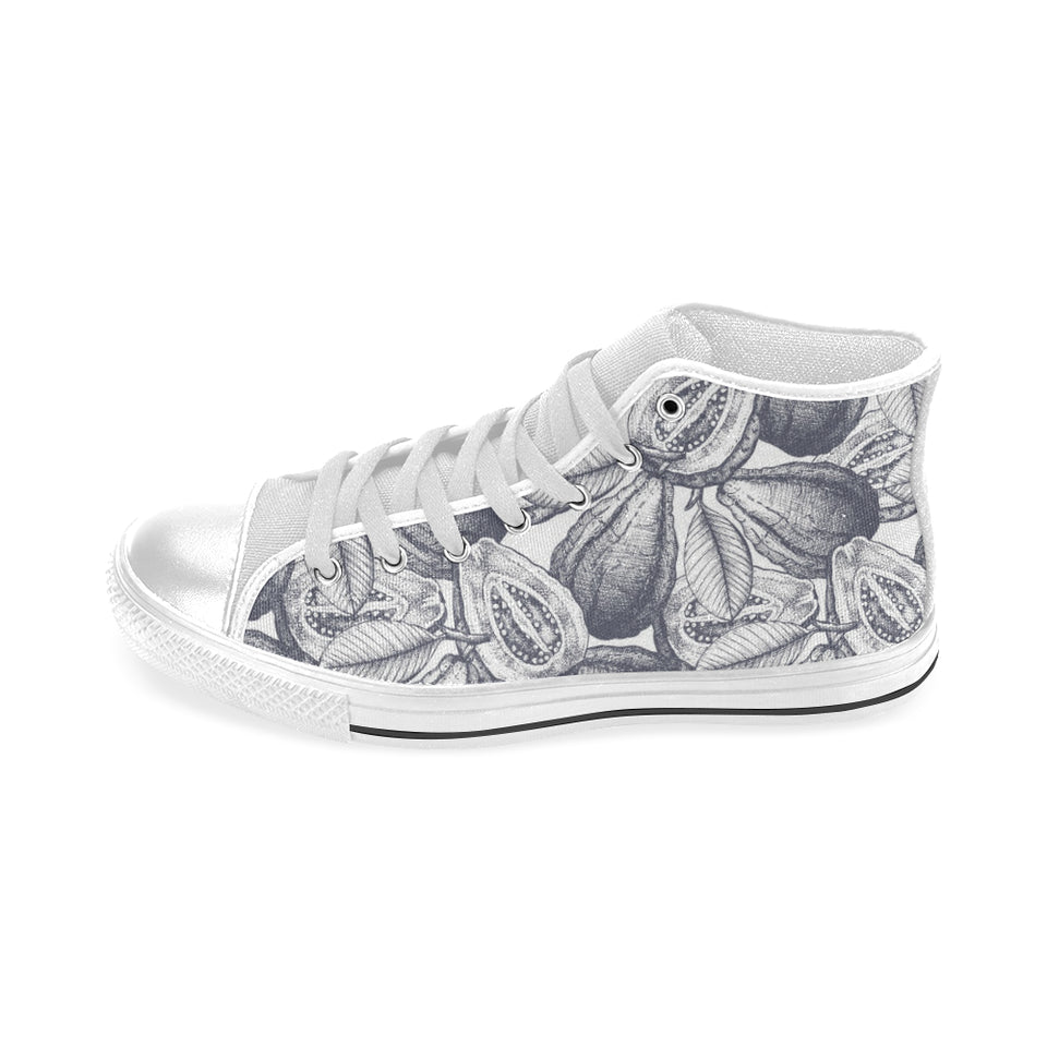 Guava tropical hand drawn pattern Men's High Top Canvas Shoes White