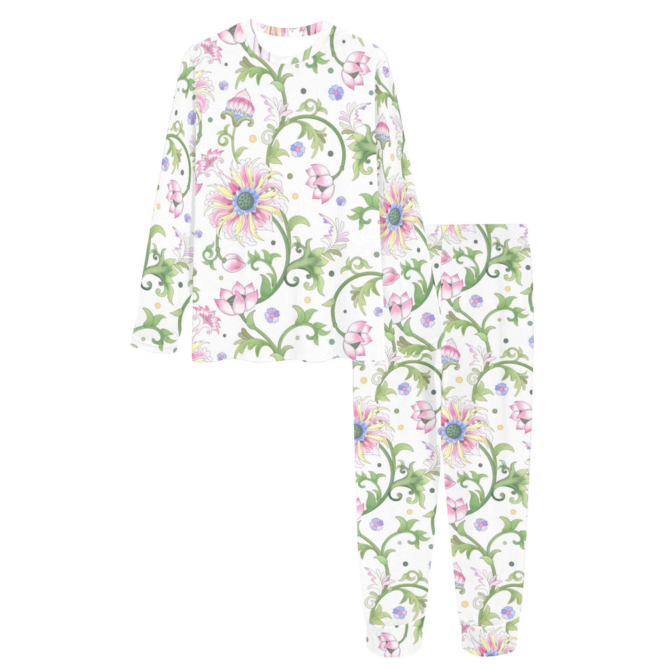 Beautiful pink lotus waterlily leaves pattern Women's All Over Print Pajama Set