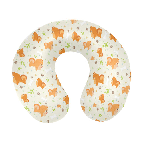 Cute brown pomeranian paw leave bone pattern U-Shaped Travel Neck Pillow