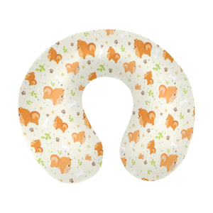 Cute brown pomeranian paw leave bone pattern U-Shaped Travel Neck Pillow