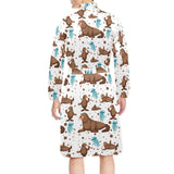sea lion Seals jellyfish pattern Men's Long Sleeve Belted Night Robe