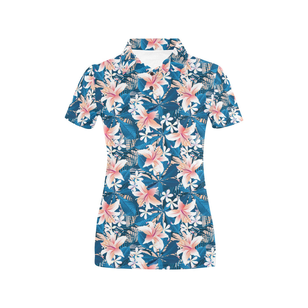 Hibiscus Pattern Print Design 02 Women's All Over Print Polo Shirt