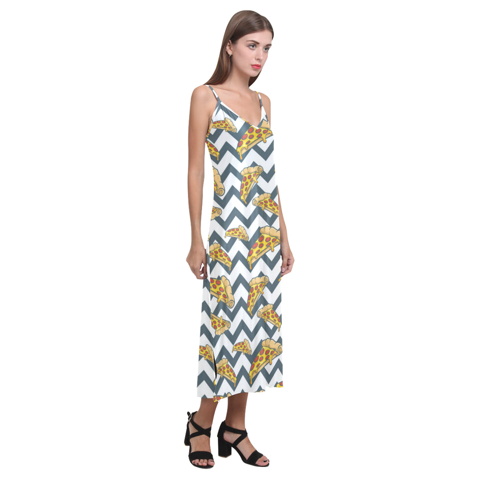 Pizza design pattern V-Neck Open Fork Long Dress