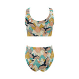 Eagle Pattern Print Design 02 Chest Bowknot High Waisted Bikini Swimsuit