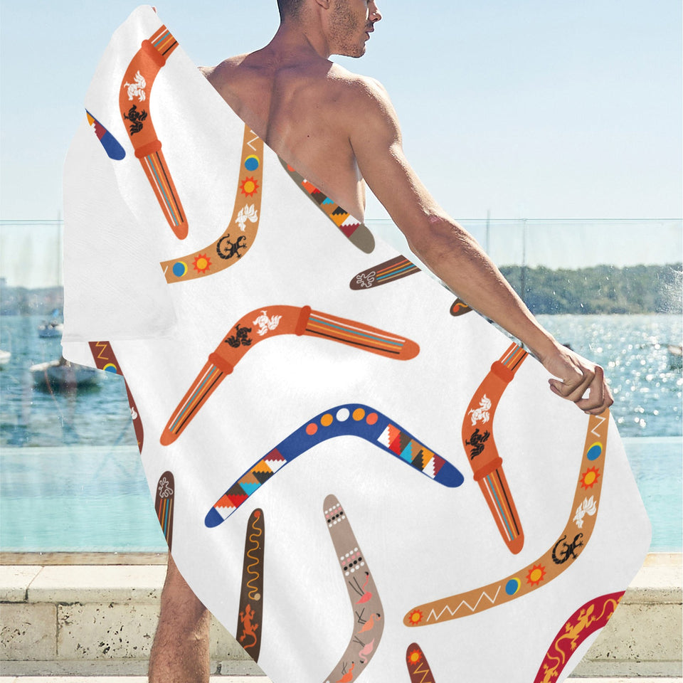 Boomerang Australian aboriginal ornament pattern Beach Towel