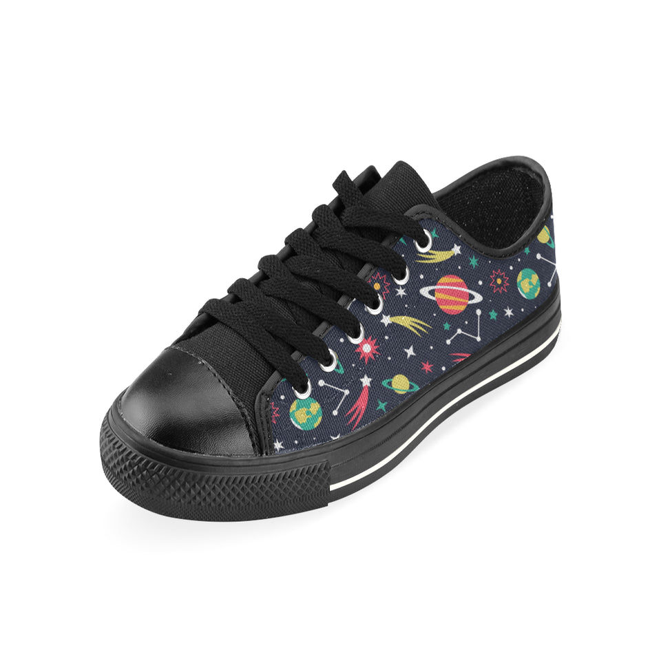 colorful space pattern planet star Men's Low Top Canvas Shoes Black