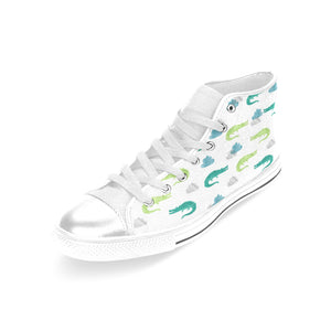 watercolor crocodile pattern Women's High Top Canvas Shoes White