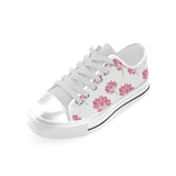 Pink lotus waterlily pattern Men's Low Top Canvas Shoes White