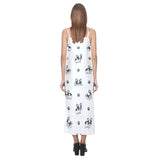 Cute french bulldog paw pattern V-Neck Open Fork Long Dress