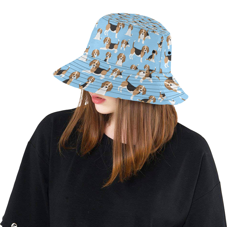Beagle dog blue background pattern Unisex Bucket Hat