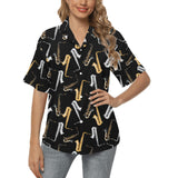 saxophone design pattern Women's All Over Print Hawaiian Shirt
