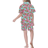 Beagle muzzles turquoise paint splashes pink patte Kids' Boys' Girls' V-Neck Short Pajama Set