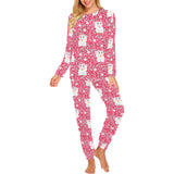 Maneki neko cat sakura pink background Women's All Over Print Pajama Set