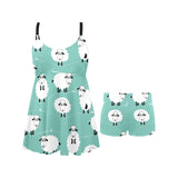 Cute sheep green background Chest Sexy Pleated Two Piece Swim Dress