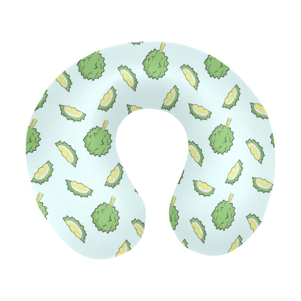 Durian pattern blue background U-Shaped Travel Neck Pillow