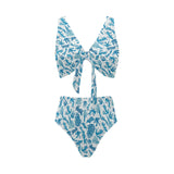 Coral Reef Pattern Print Design 01 Chest Bowknot High Waisted Bikini Swimsuit