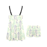 Seahorse shell pattern Chest Sexy Pleated Two Piece Swim Dress