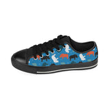 Colorful rhino pattern Men's Low Top Canvas Shoes Black