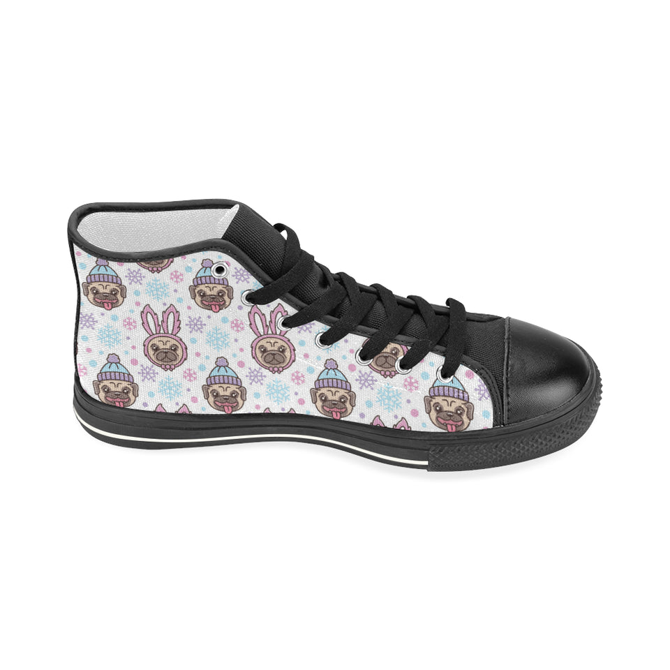 Cute pug hat rabbit costume pattern Women's High Top Canvas Shoes Black