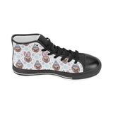 Cute pug hat rabbit costume pattern Women's High Top Canvas Shoes Black