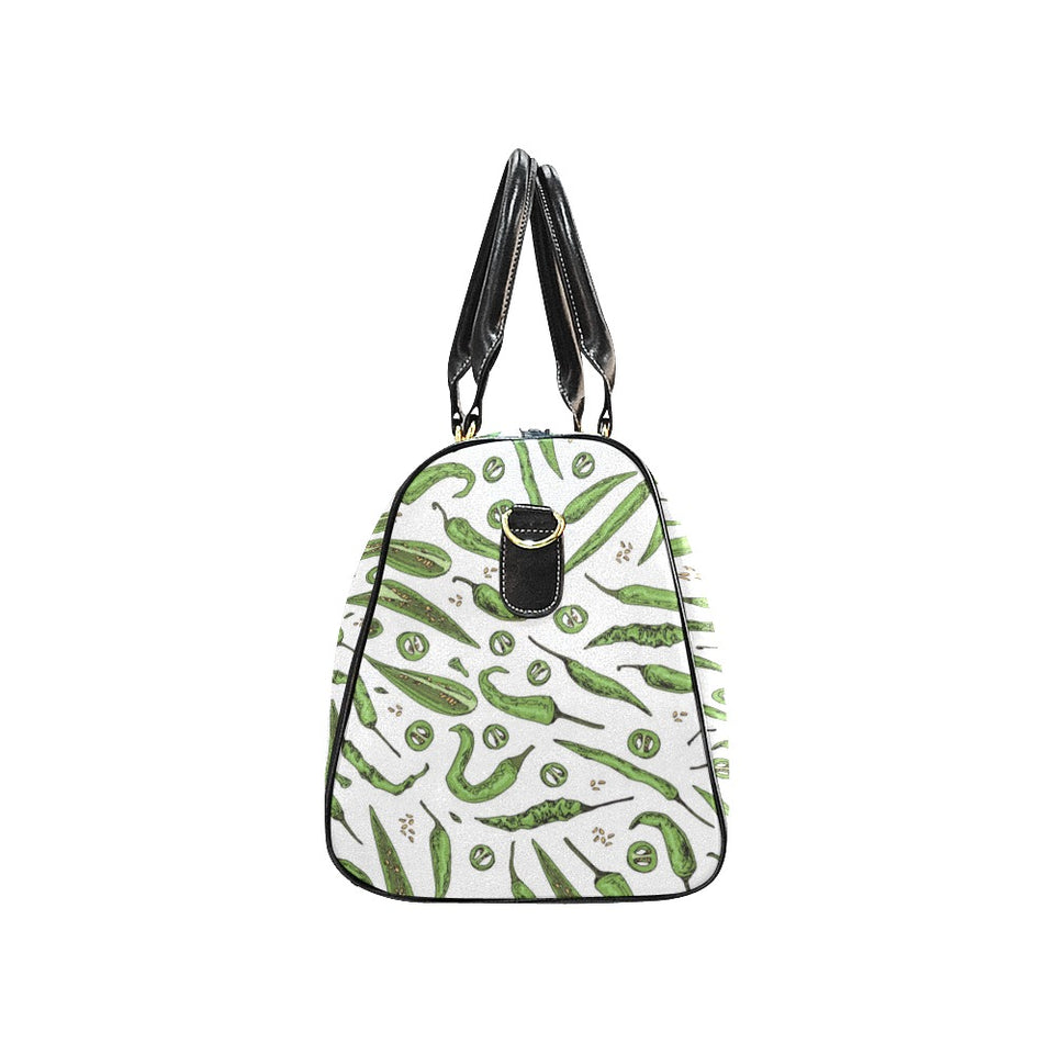 Hand drawn sketch style green Chili peppers patter Travel Bag