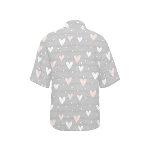 Heart pattern gray background Women's All Over Print Hawaiian Shirt