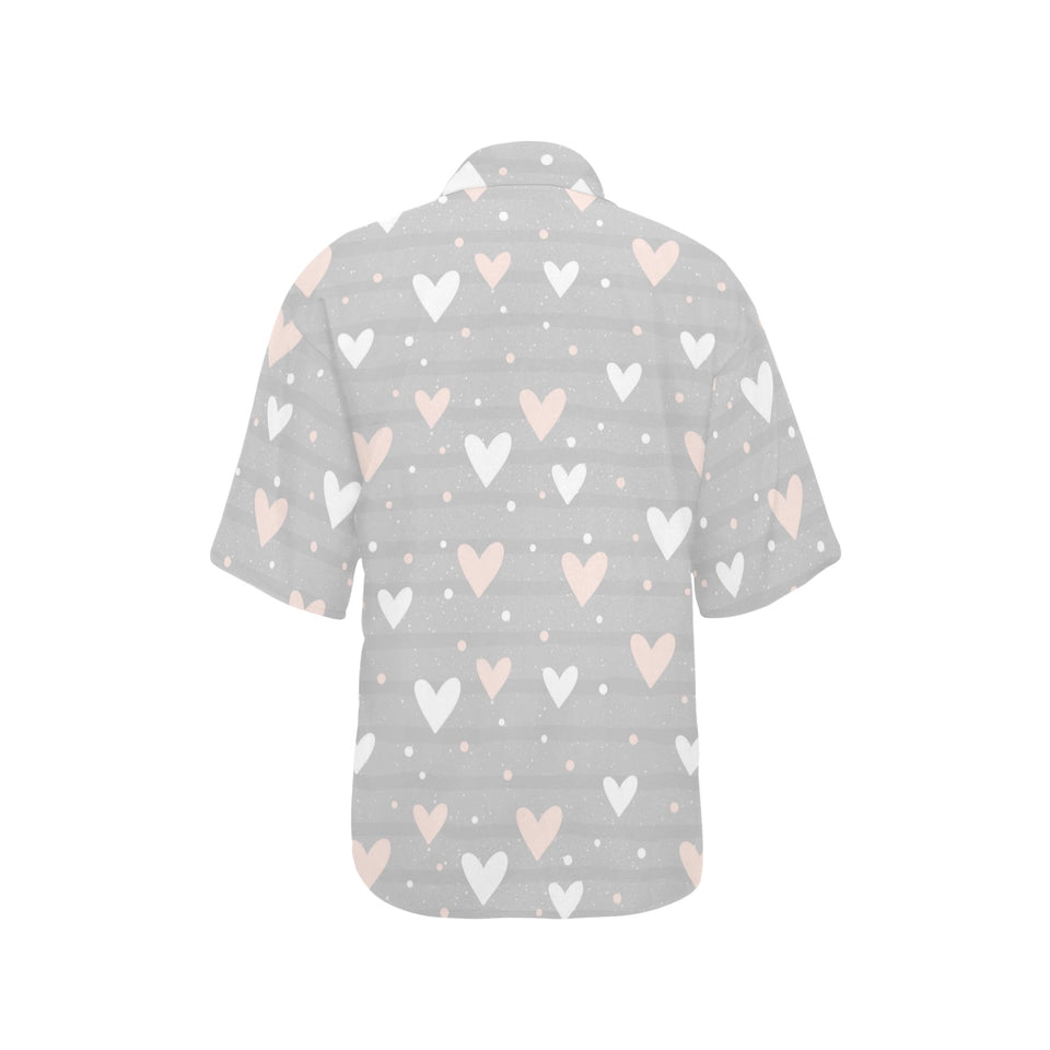 Heart pattern gray background Women's All Over Print Hawaiian Shirt