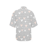 Heart pattern gray background Women's All Over Print Hawaiian Shirt
