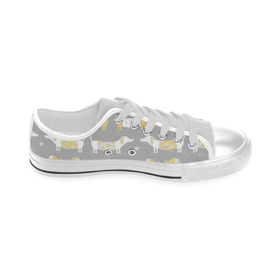 Cute dachshund dog pattern Men's Low Top Canvas Shoes White