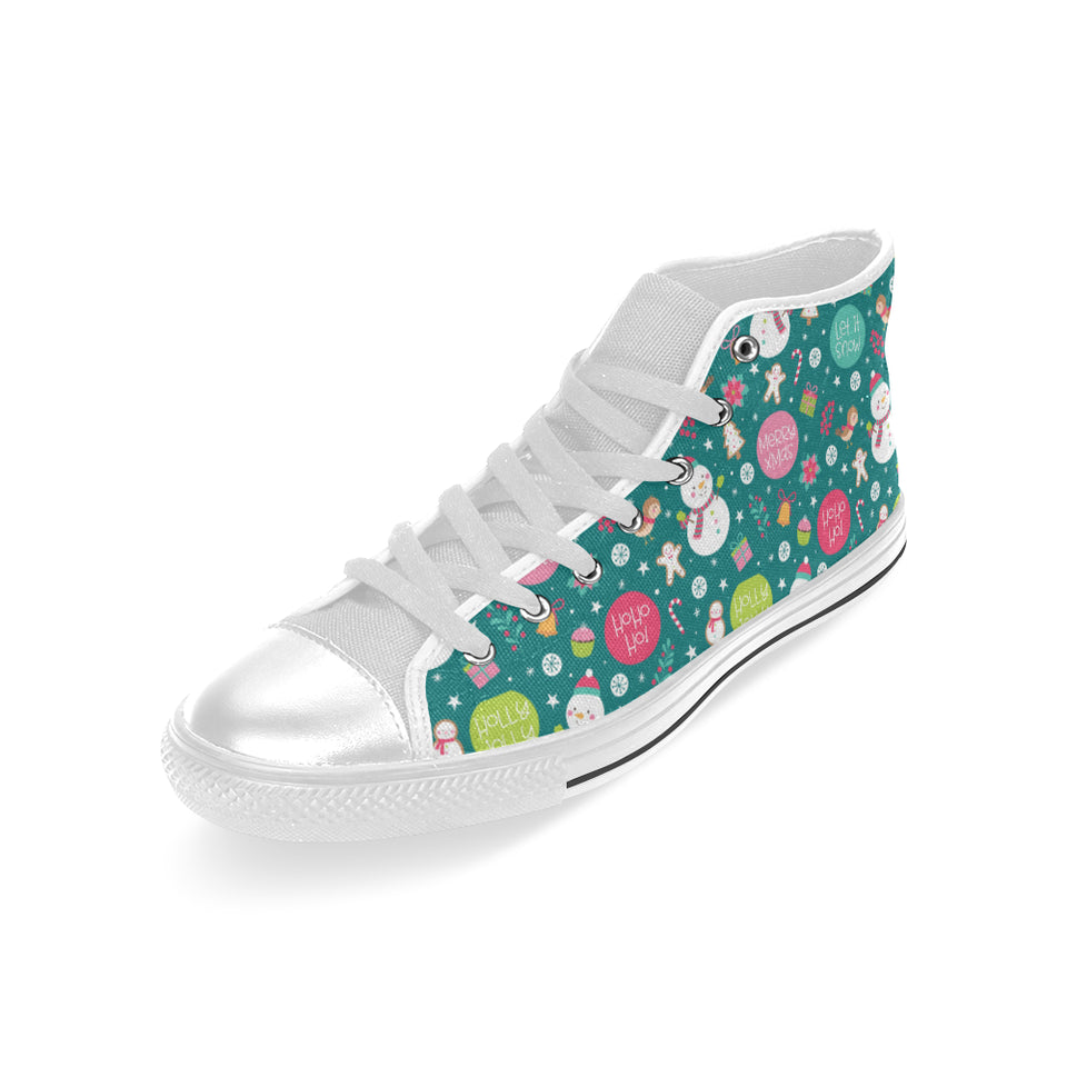Snowman bird decorative elements christmas pattern Men's High Top Canvas Shoes White