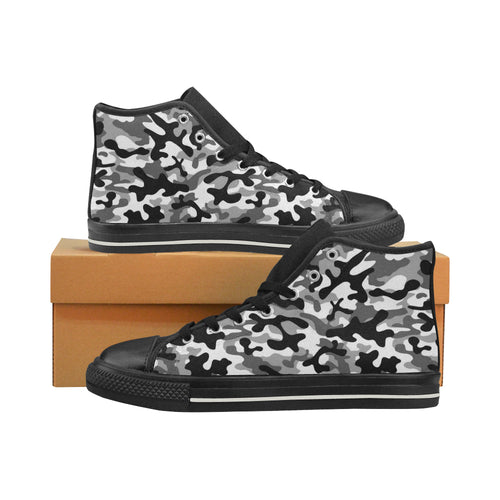 Black white camouflage pattern Men's High Top Canvas Shoes Black