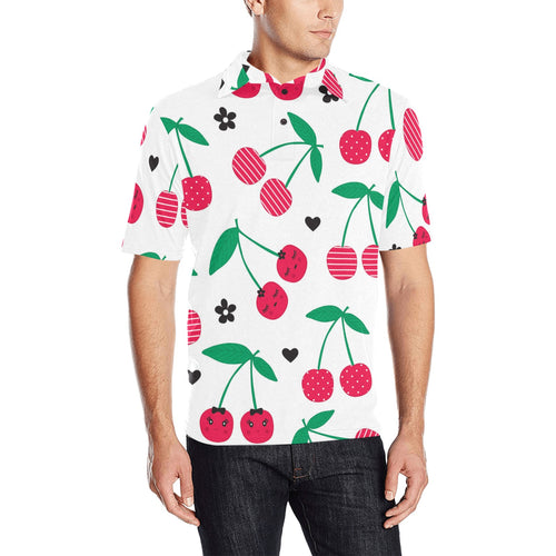 cherry pattern white background Men's All Over Print Polo Shirt