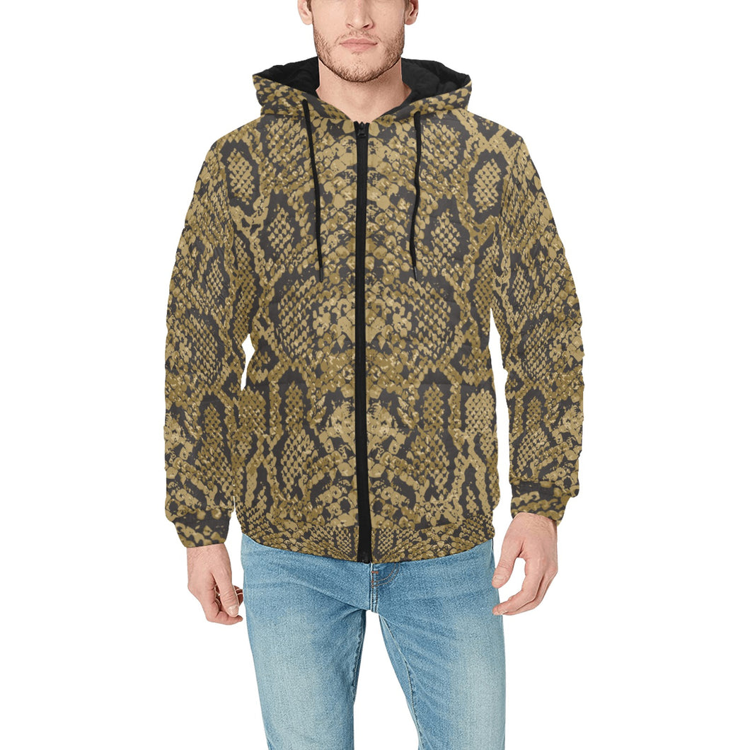 Snake skin pattern Men's Padded Hooded Jacket