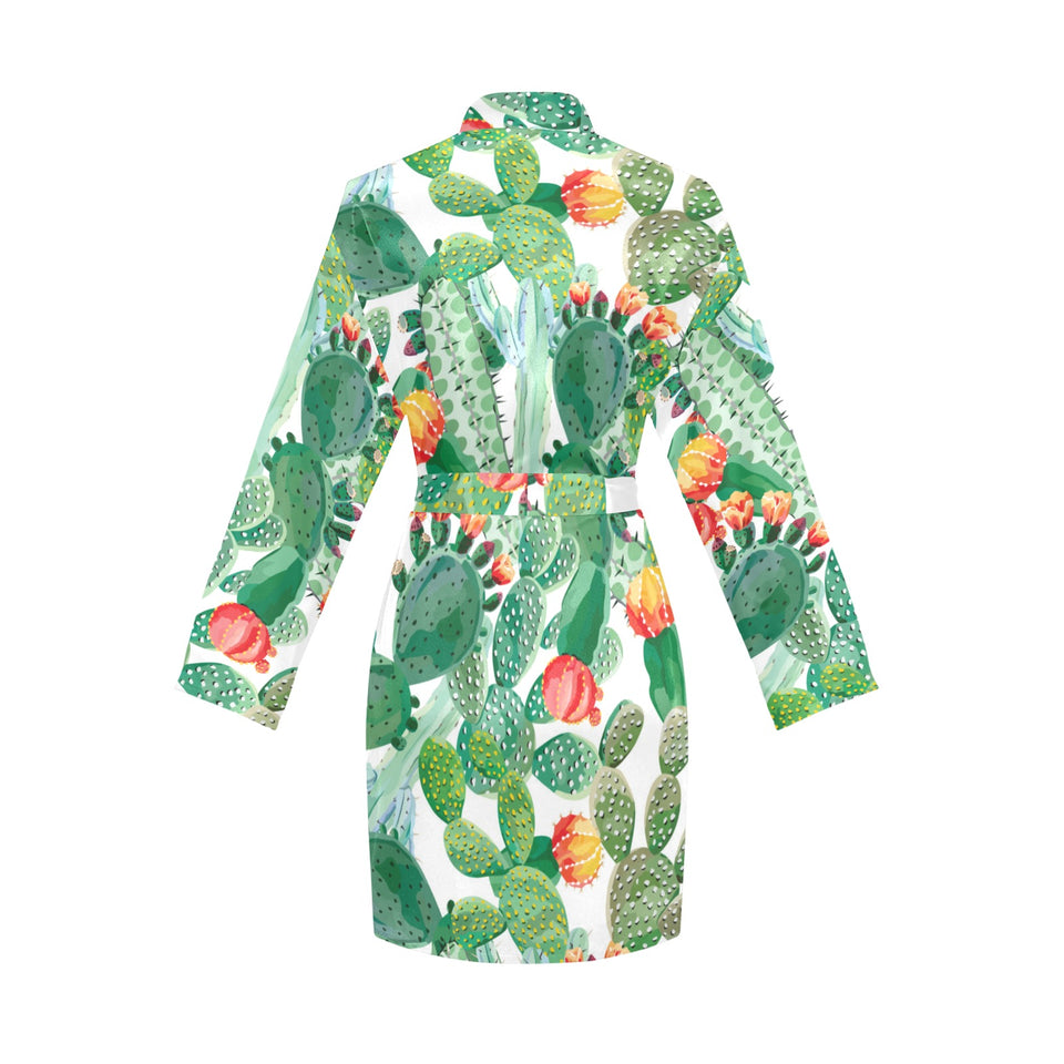 Cactus design pattern copy Women's Long Sleeve Belted Night Robe