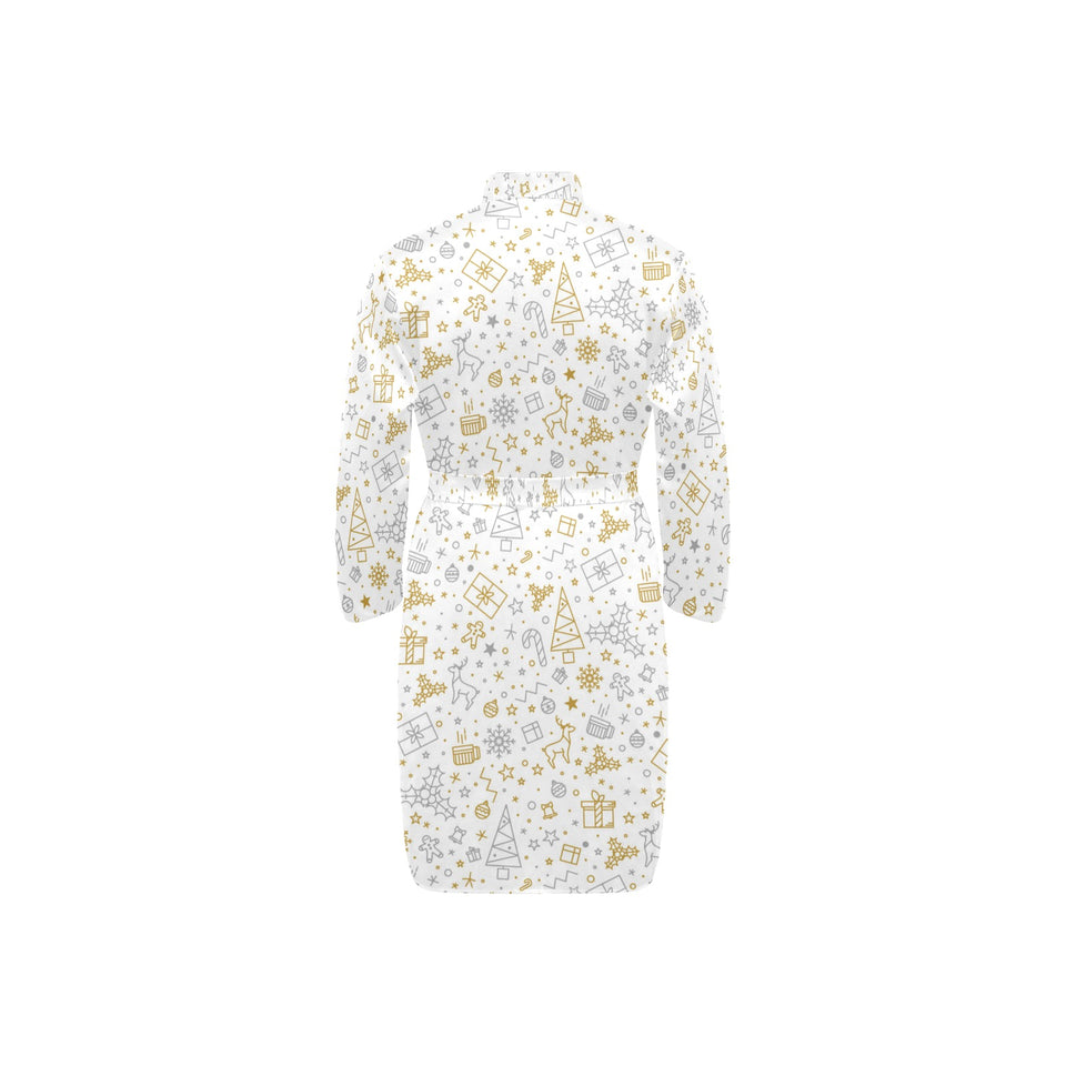 Christmas tree Christmas element Silver gold patte Men's Long Sleeve Belted Night Robe
