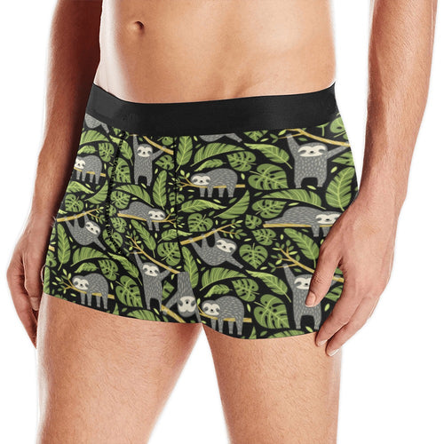 Cute sloths tropical palm leaves black background Men's All Over Print Boxer Briefs Men's Underwear